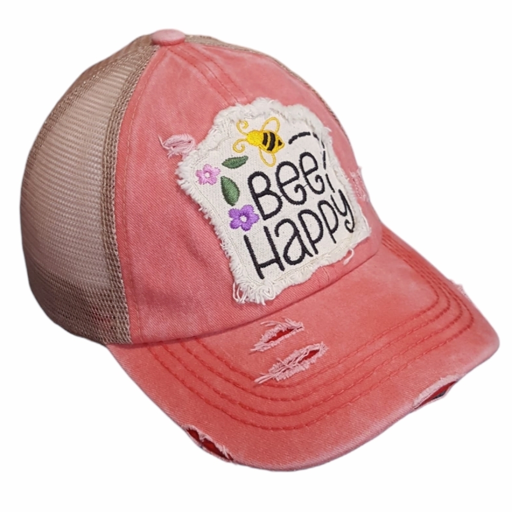 Cap for women baseball cap coral hat embroidered front crossed back with mesh